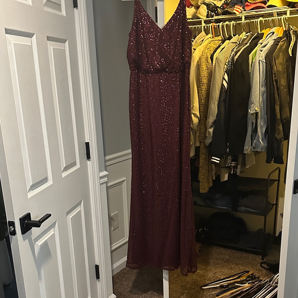 Adrianna Papell Deep Red Sequin Maxi Dress